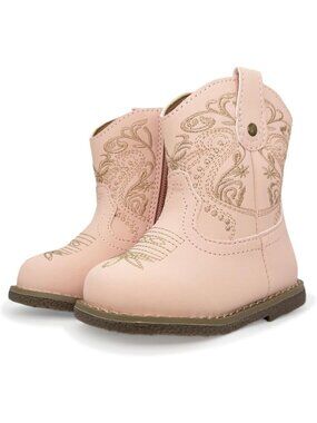 Baby Boys Girls Pink Rubber Polyester Round Toe Riding Mid Calf Western Booties